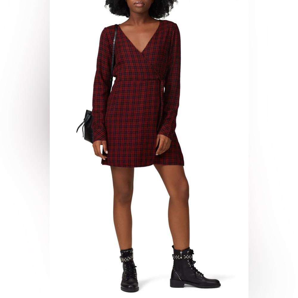 Sanctuary Red Plaid Flannel Faux Wrap Dress